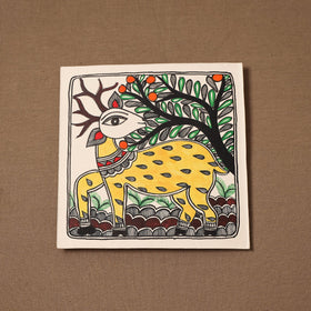 Handpainted madhubani painting by hira devi (7 x 7 in) 179