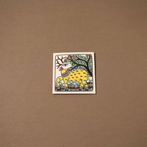 Handpainted madhubani painting by hira devi (7 x 7 in) 179