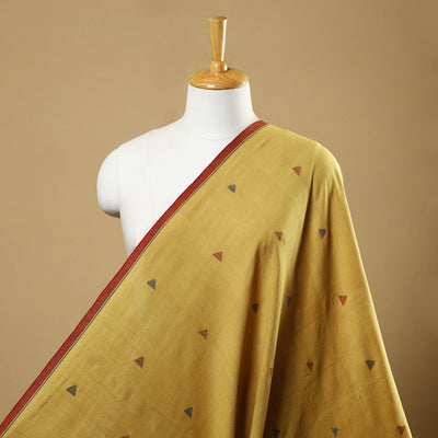 Yellow Handspun Handloom Natural Dyed Cotton Jamdani Fabric