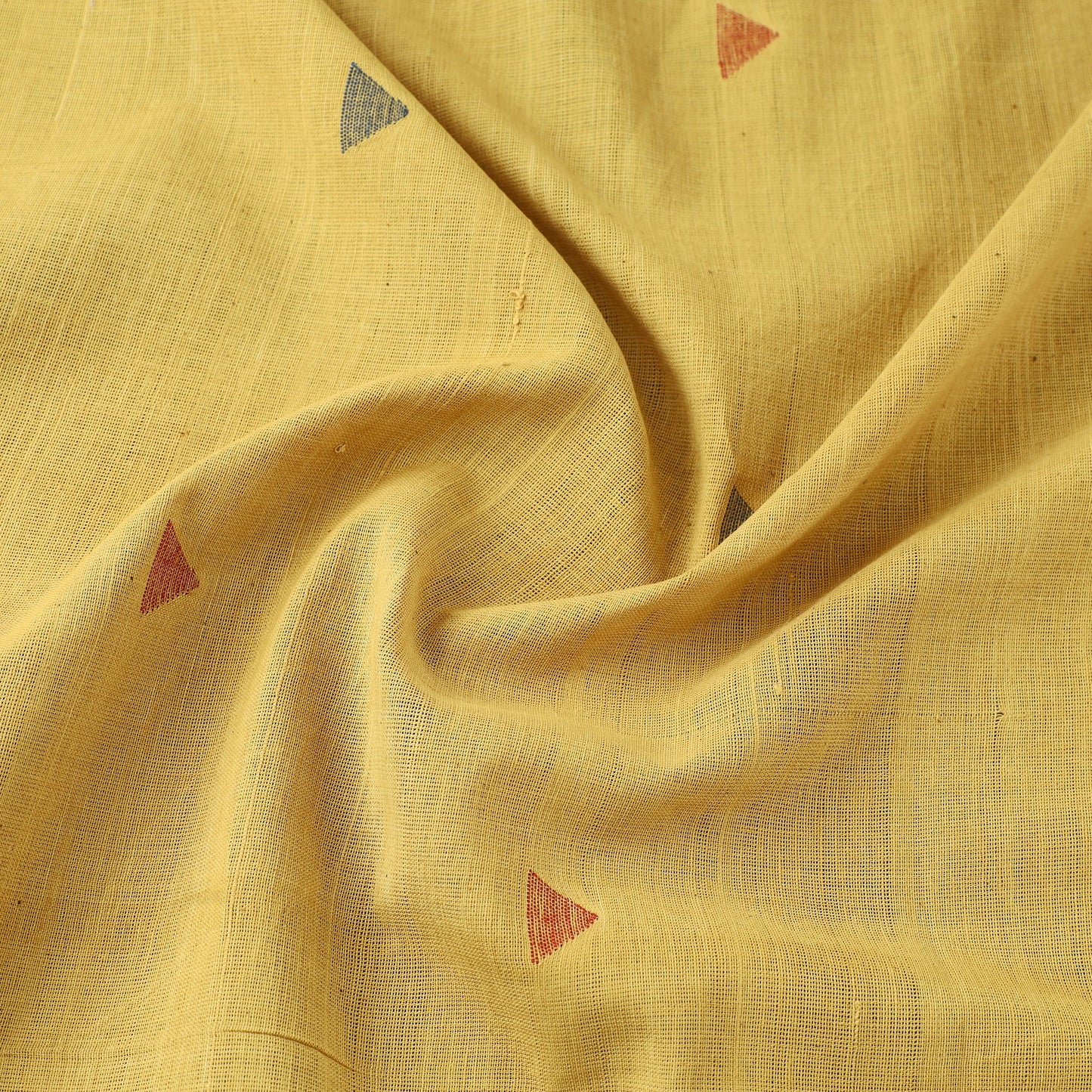 Yellow Handspun Handloom Natural Dyed Cotton Jamdani Fabric