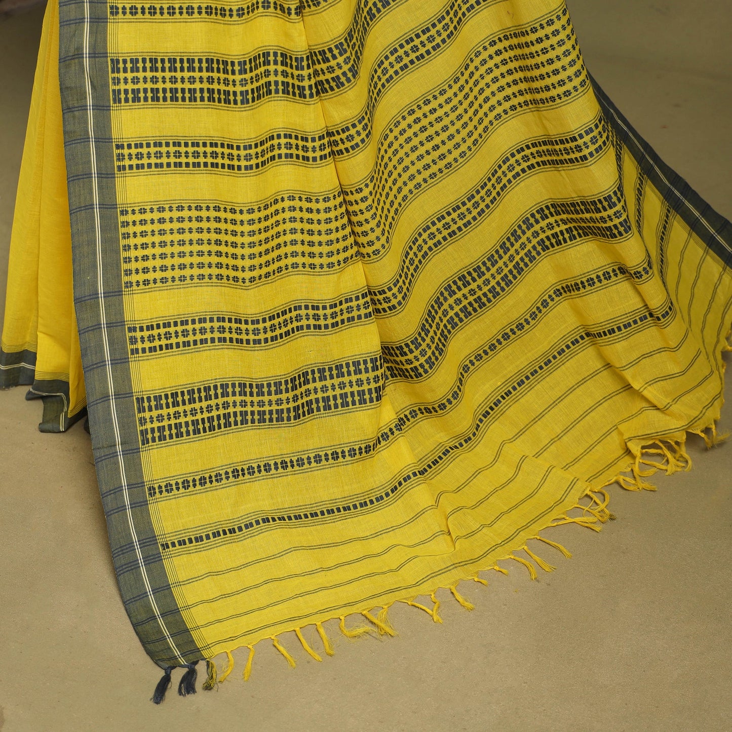 Yellow - handwoven cotton begumpuri saree 07 - handcrafted