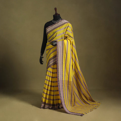 Yellow - handwoven cotton begumpuri saree 28 - handcrafted
