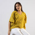 Yellow iTokri Casuals - Jacquard Cotton Crop Top 