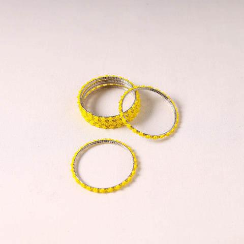  Hapur Flower Beadwork Bangles by Aagaz (Set of 6) 