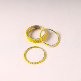  Hapur Flower Beadwork Bangles by Aagaz (Set of 6) 