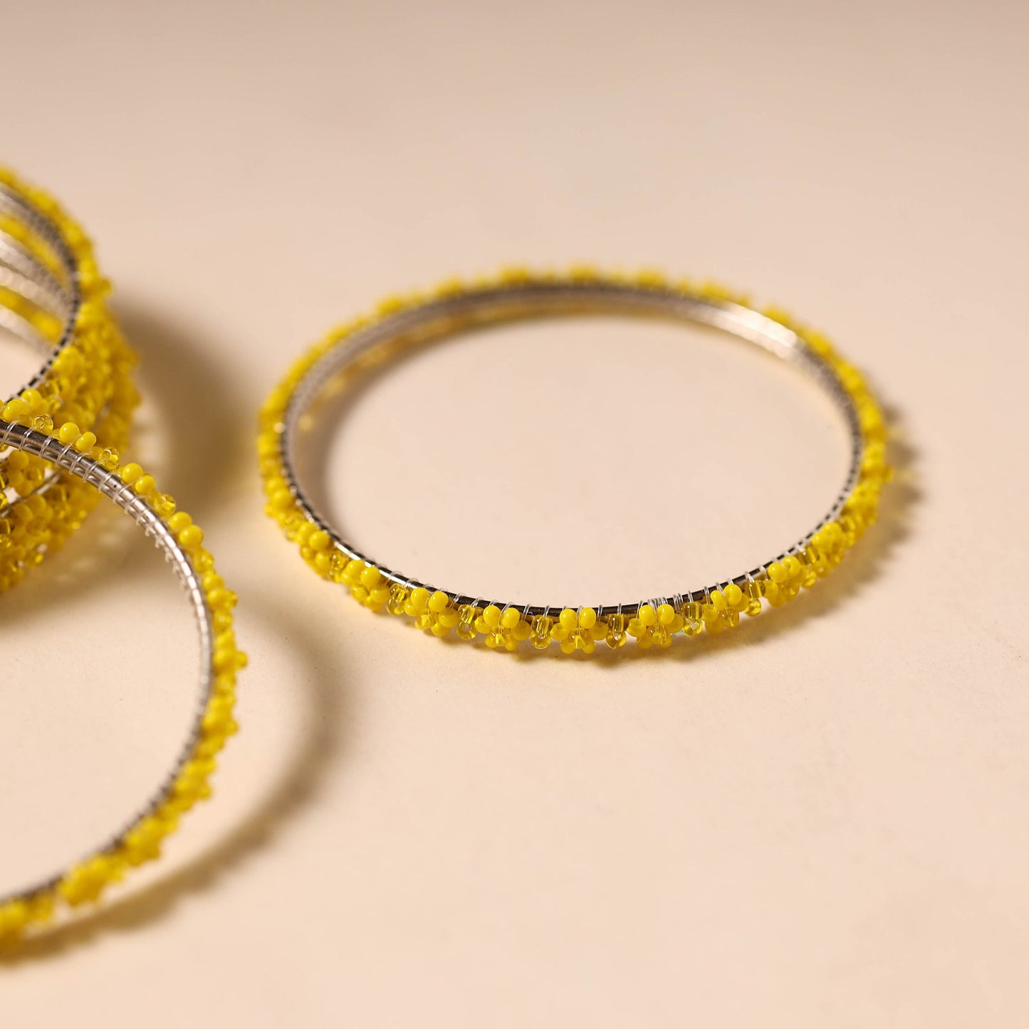 Yellow - hapur flower beadwork bangles by aagaz (set of 6)