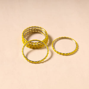 Yellow - hapur flower beadwork bangles by aagaz (set of 6)