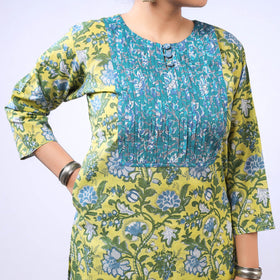 Buy iTokri Casuals - iTokri Casuals - Pintuck Sanganeri Hand Block Printed Cotton Long Kurta Online at iTokri.com