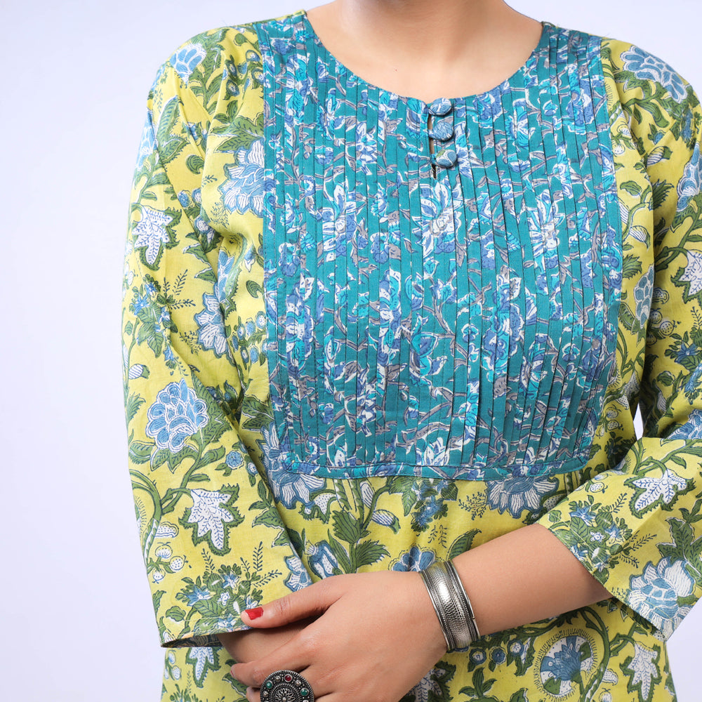 Buy iTokri Casuals - iTokri Casuals - Pintuck Sanganeri Hand Block Printed Cotton Long Kurta Online at iTokri.com