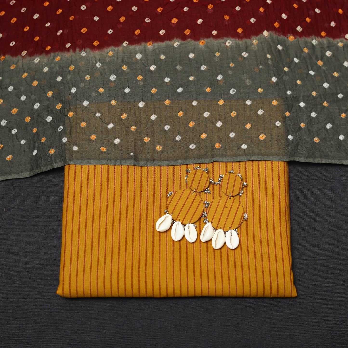 Jacquard cotton 2pc unstitched dress material with earrings