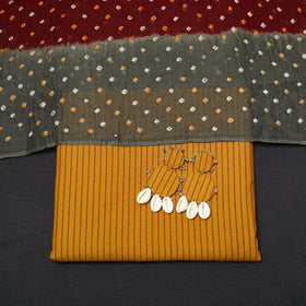 Jacquard cotton 2pc unstitched dress material with earrings