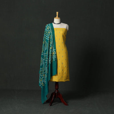 Jacquard cotton 2pc unstitched dress material with earrings