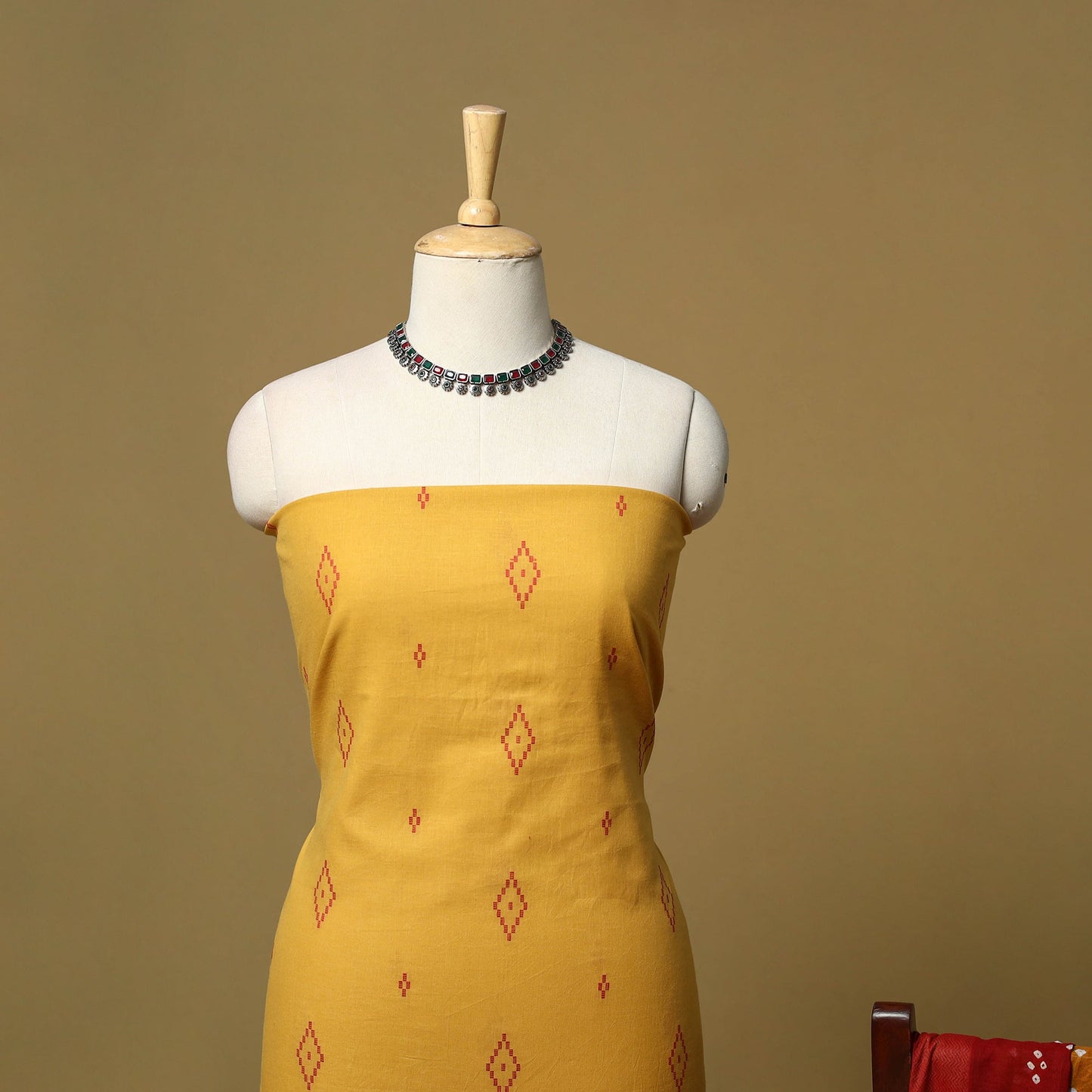 Jacquard cotton 2pc unstitched dress material with earrings