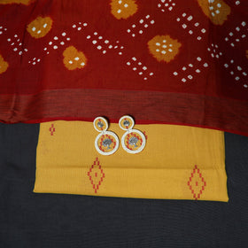 Jacquard cotton 2pc unstitched dress material with earrings