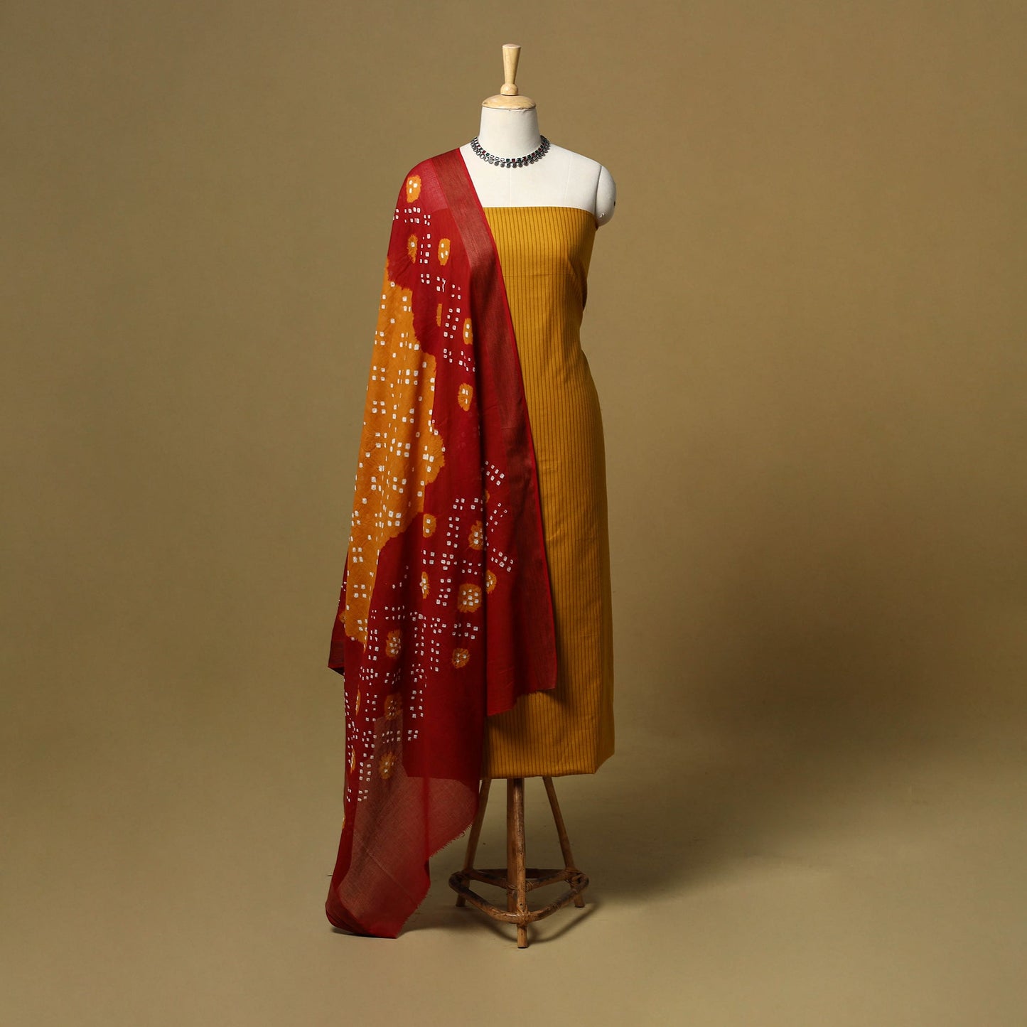 Jacquard cotton 2pc unstitched dress material with earrings