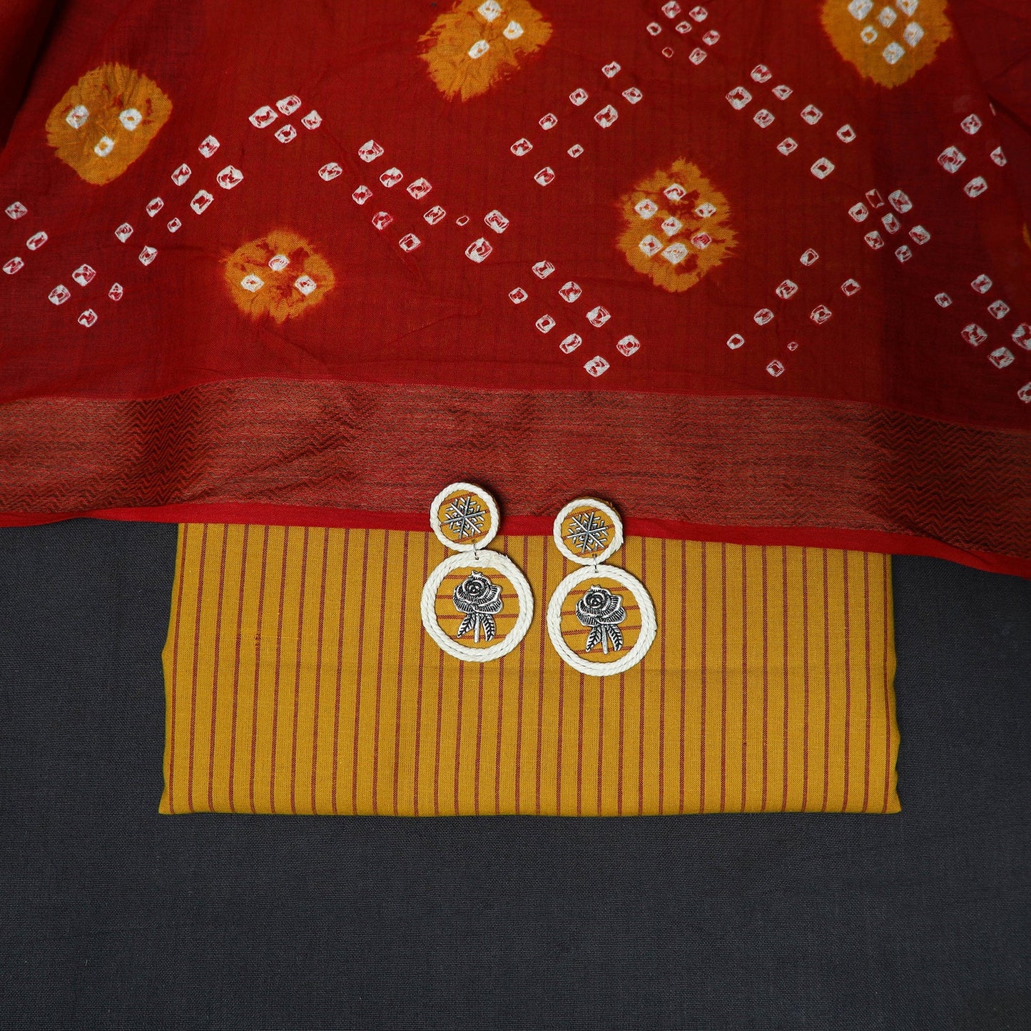 Jacquard cotton 2pc unstitched dress material with earrings