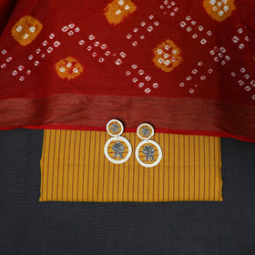 Jacquard cotton 2pc unstitched dress material with earrings