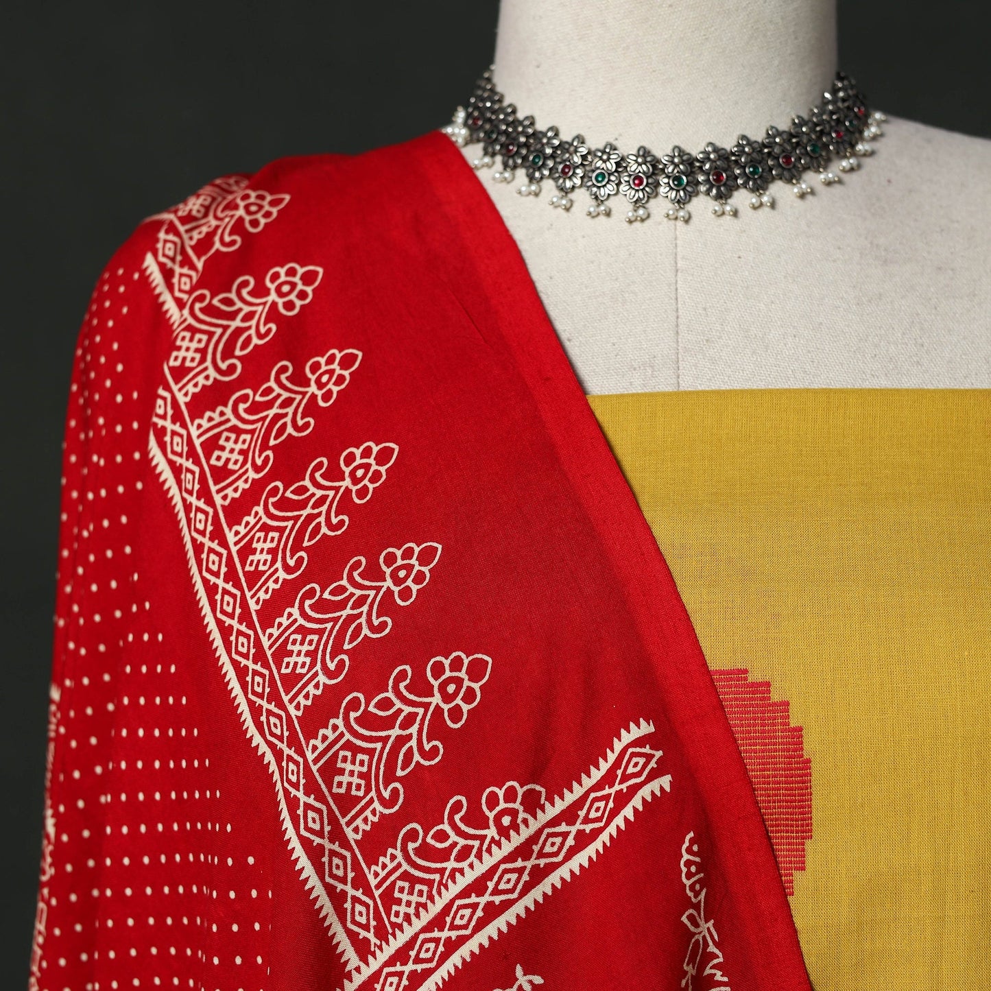Jacquard cotton 2pc unstitched dress material with earrings