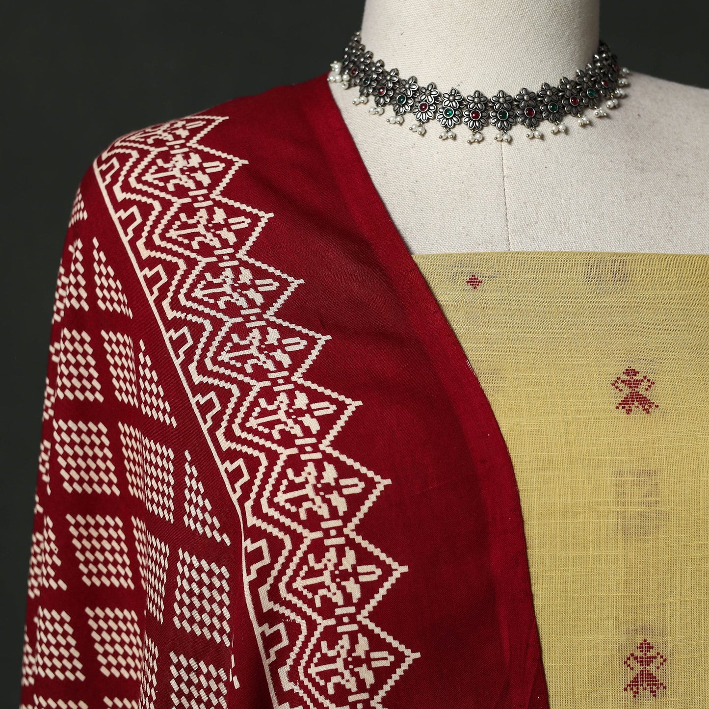 Jacquard cotton 2pc unstitched dress material with earrings