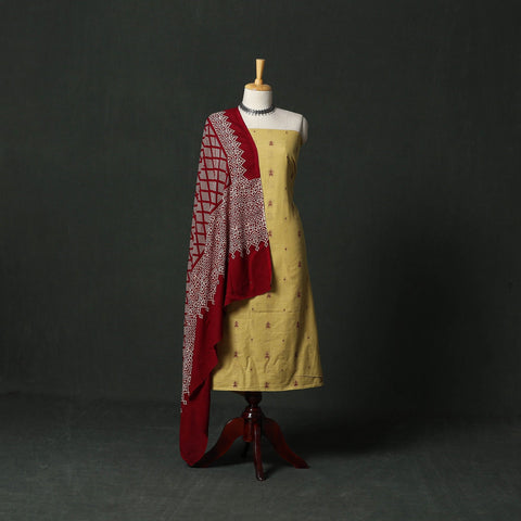 Jacquard cotton 2pc unstitched dress material with earrings