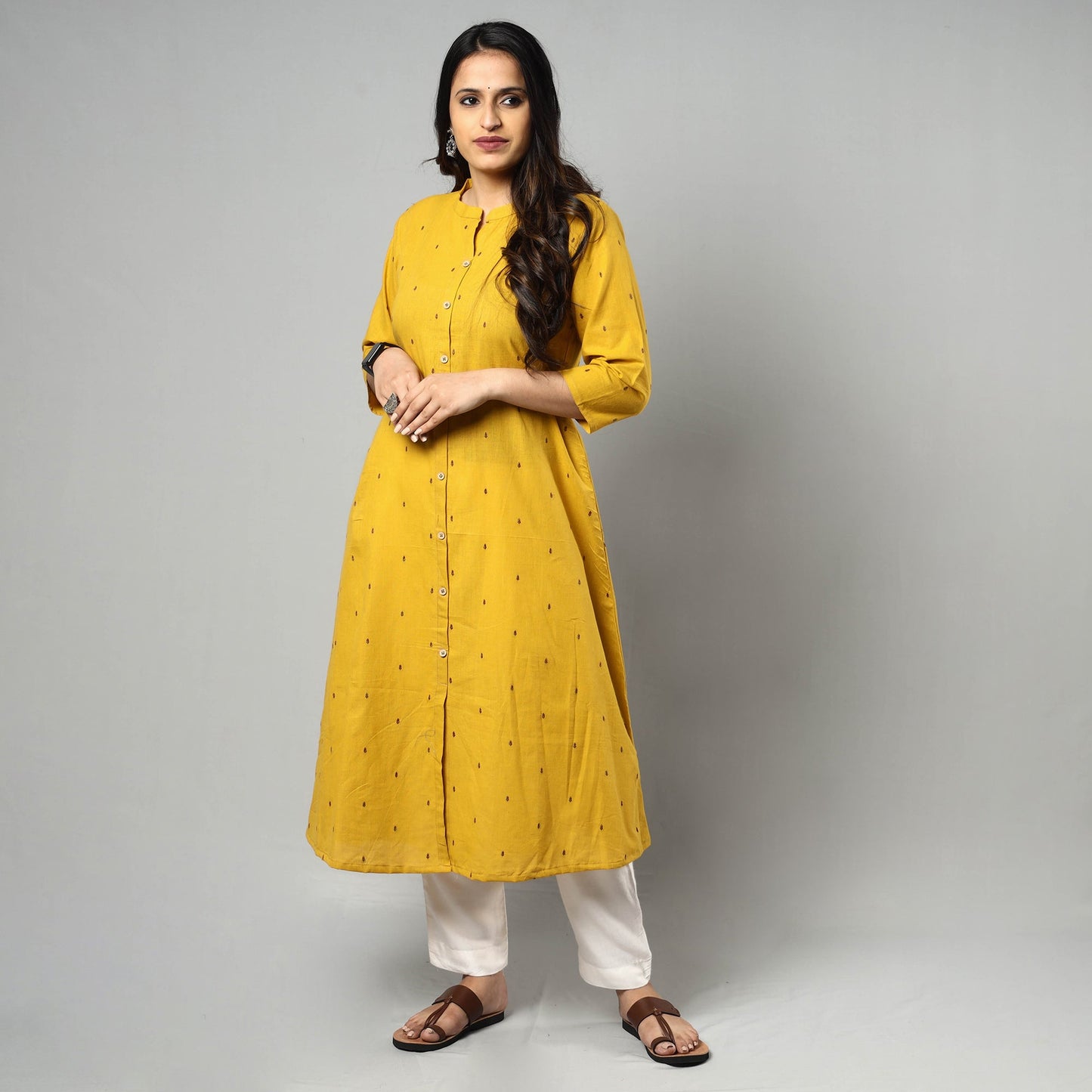 Buy Jacquard Cotton A-Line Kurta for Women