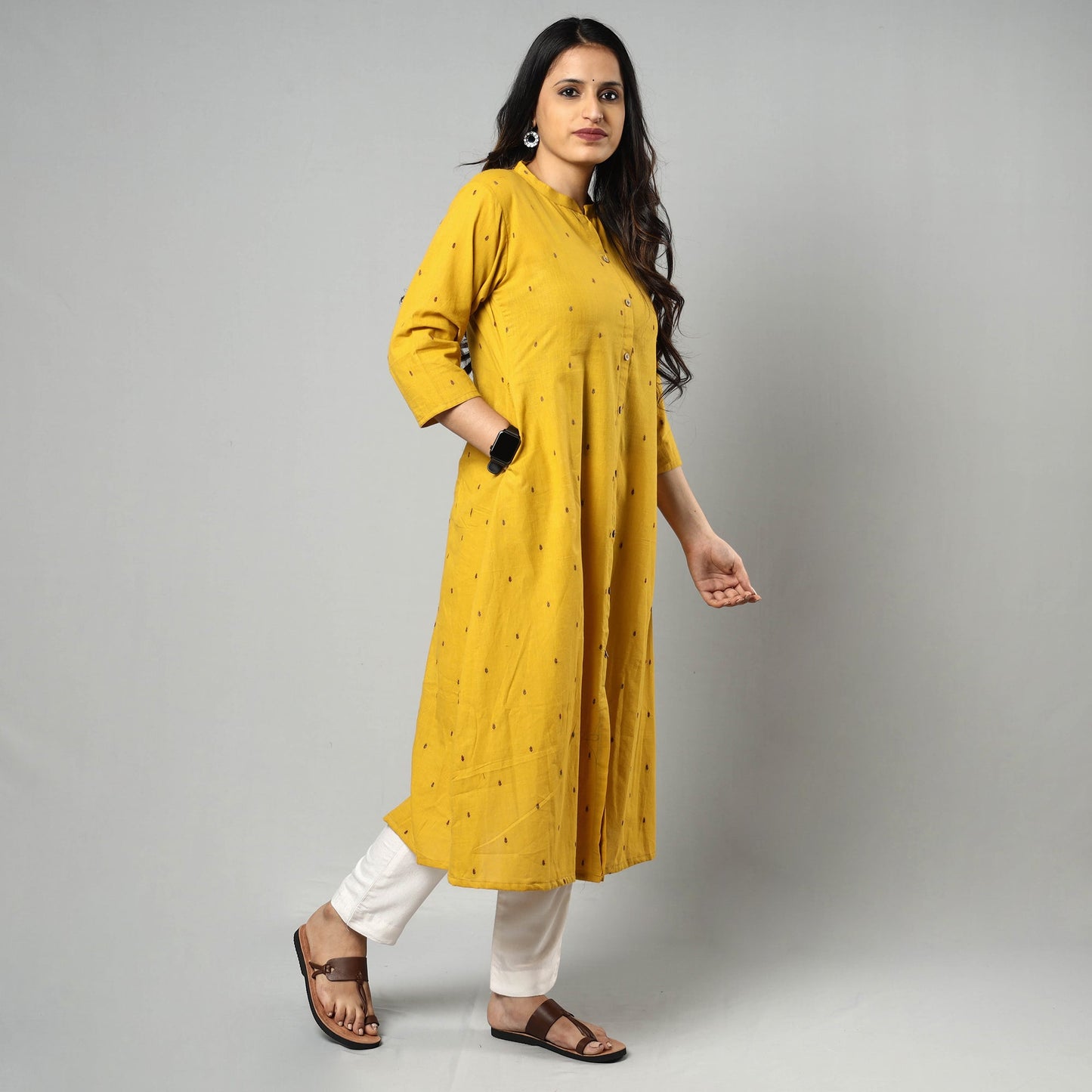 Buy Jacquard Cotton A-Line Kurta for Women
