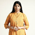 Yellow - mustard jacquard cotton long kurta - handcrafted