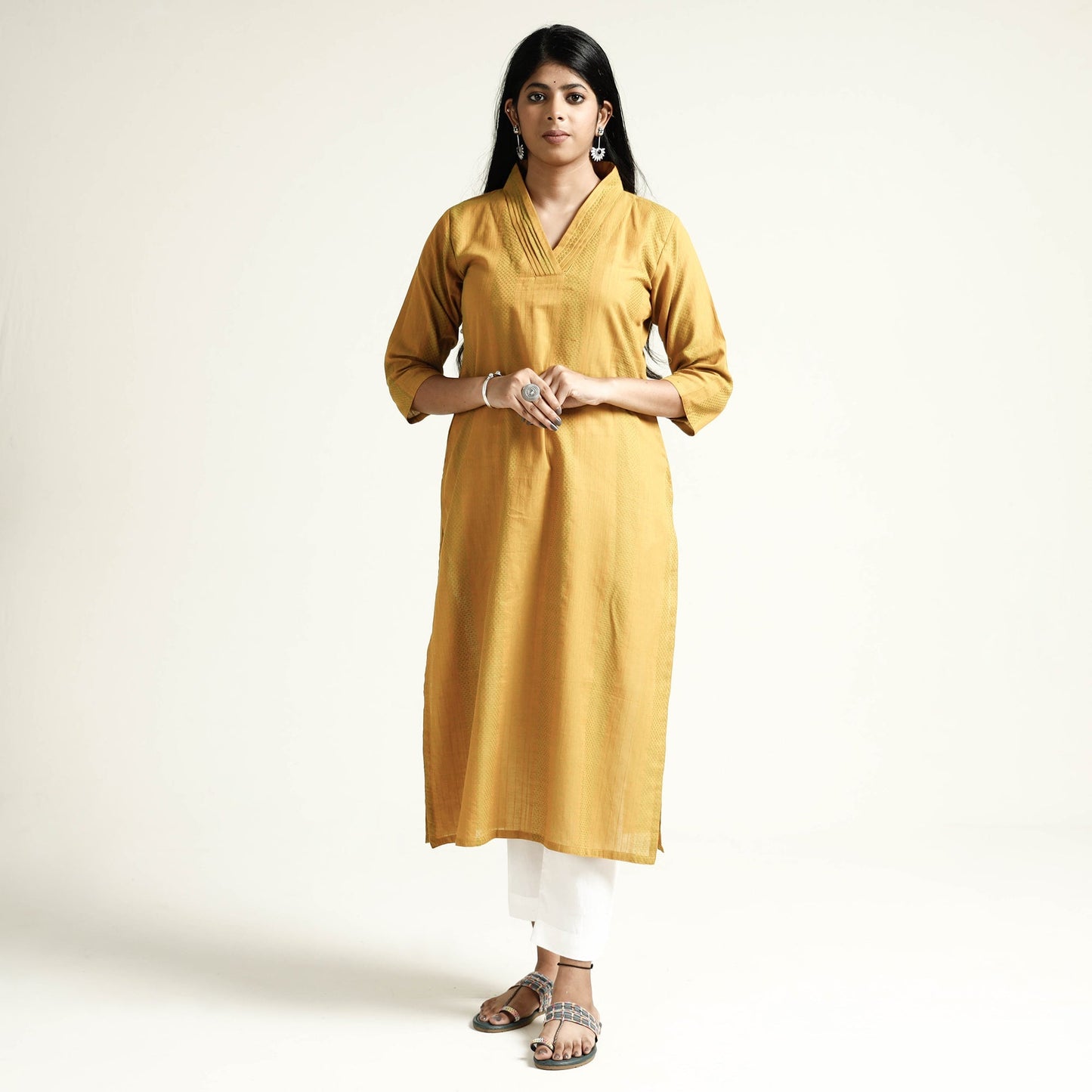 Buy Jacquard Cotton Long Kurta for Women