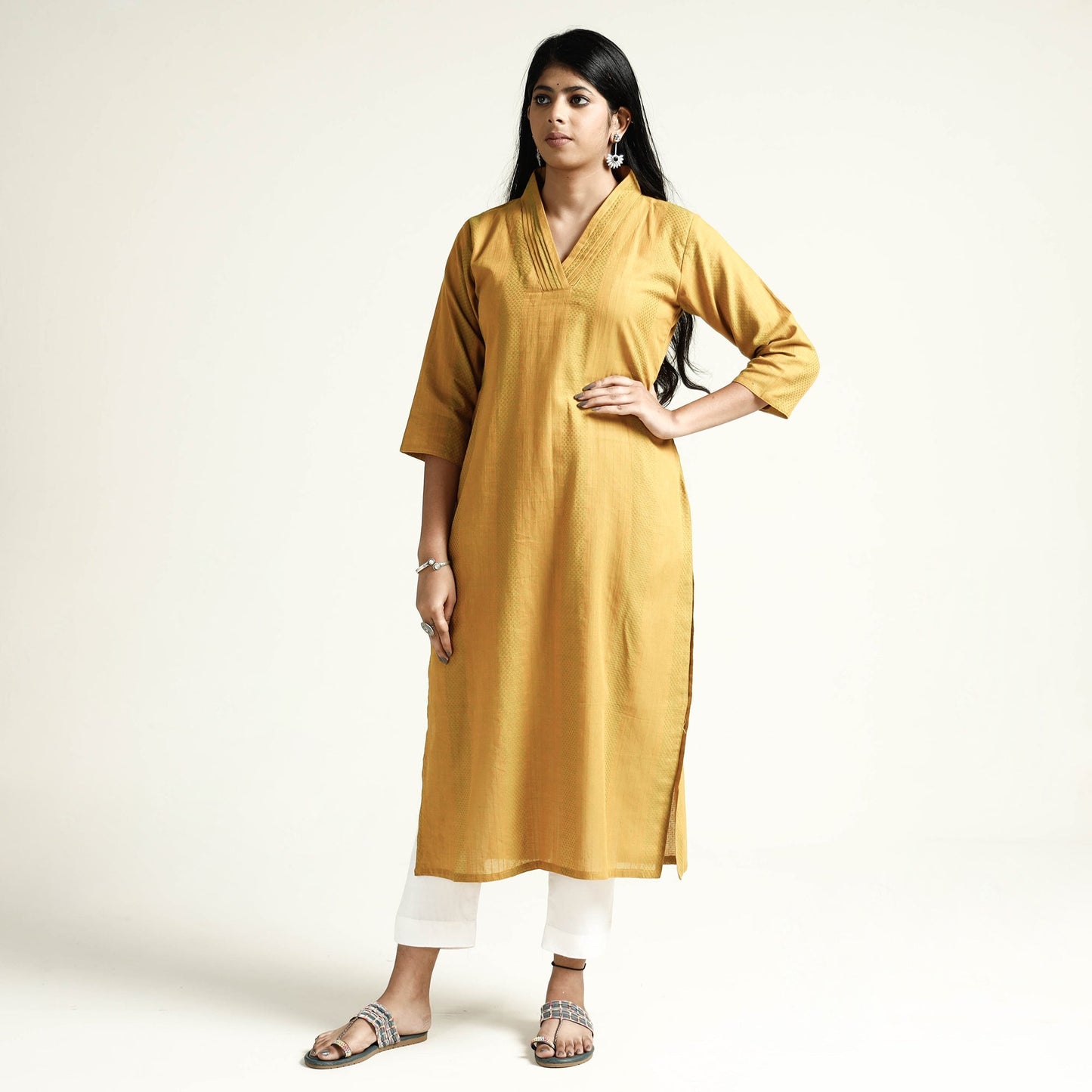 Buy Jacquard Cotton Long Kurta for Women