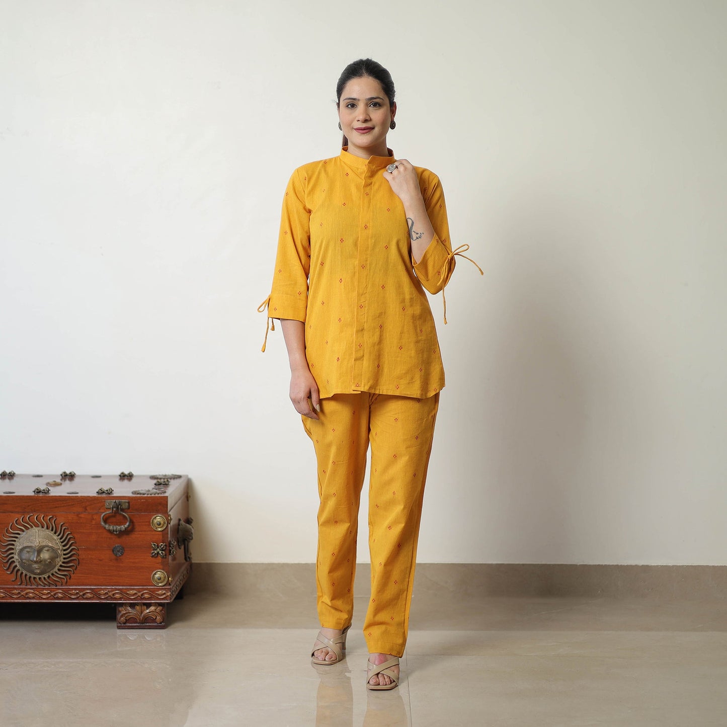  Yellow Jacquard Cotton Co-Ord Set Online at iTokri.com
