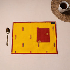 Yellow Jacquard Cotton Table Mat With Pocket