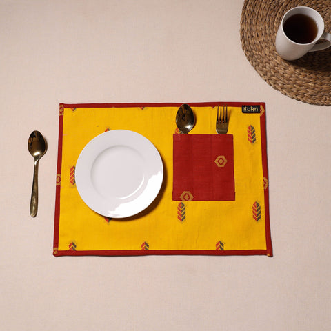 Yellow Jacquard Cotton Table Mat With Pocket