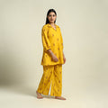 Yellow Jacquard Cotton Top & Pyjama Night Suit Set