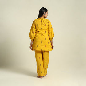  Yellow Jacquard Cotton Top & Pyjama Night Suit Set
