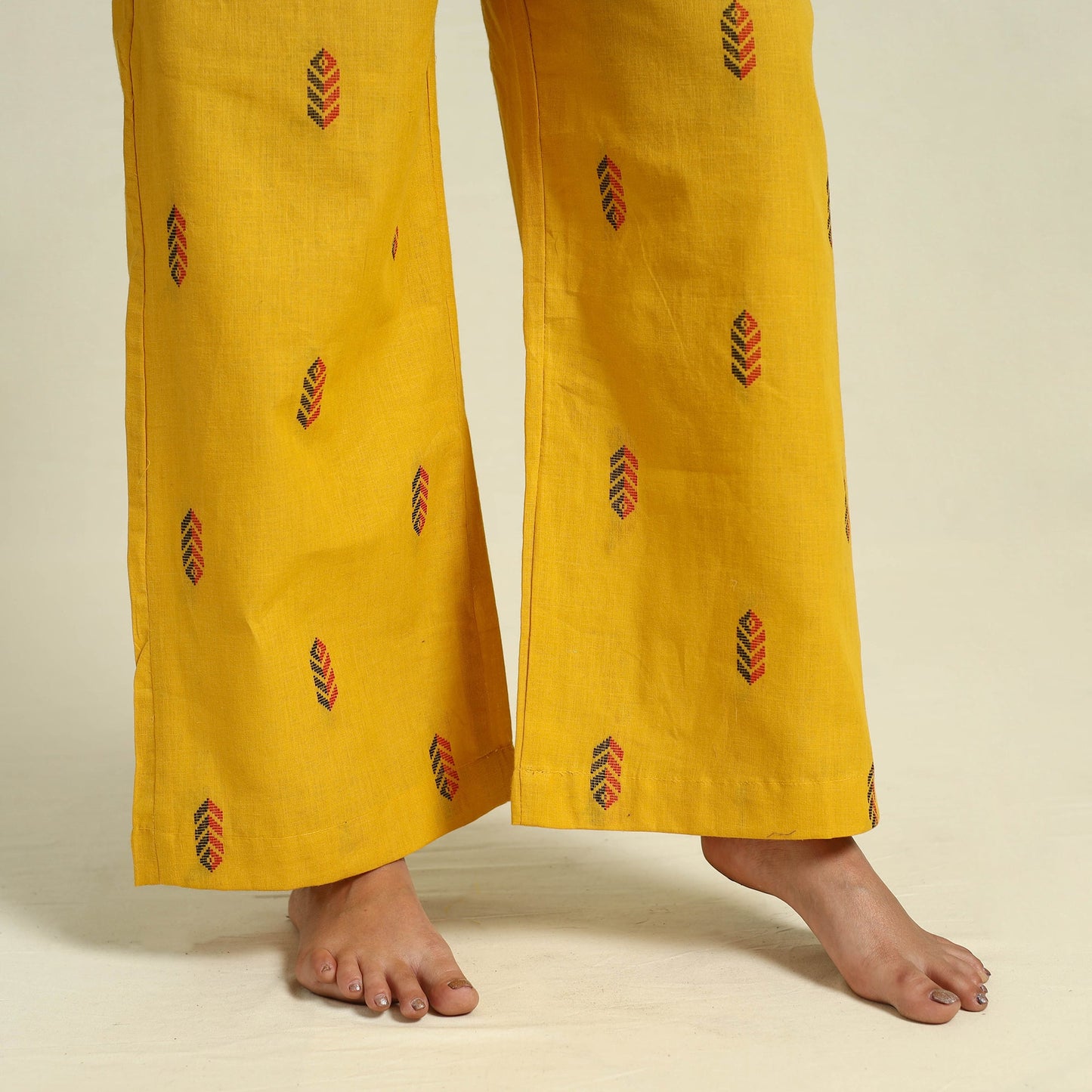  Yellow Jacquard Cotton Top & Pyjama Night Suit Set