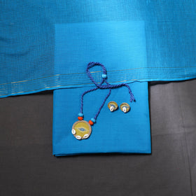 Yellow Jacquard Cotton Dress Material with Jewellery Set