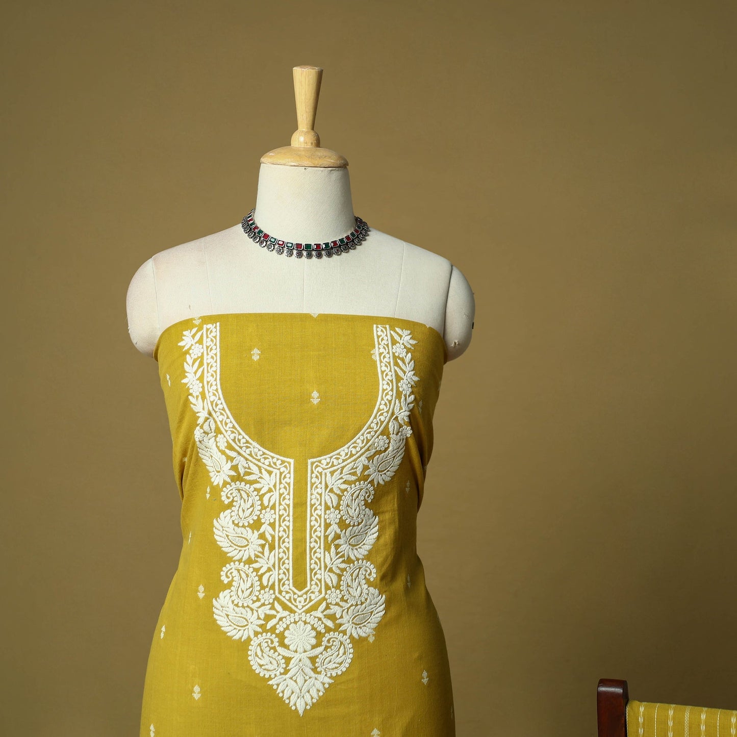 Jacquard embroidered cotton 3pc unstitched dress material