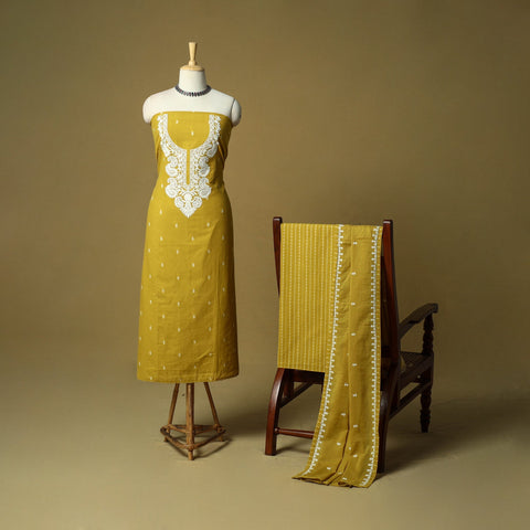 Jacquard embroidered cotton 3pc unstitched dress material