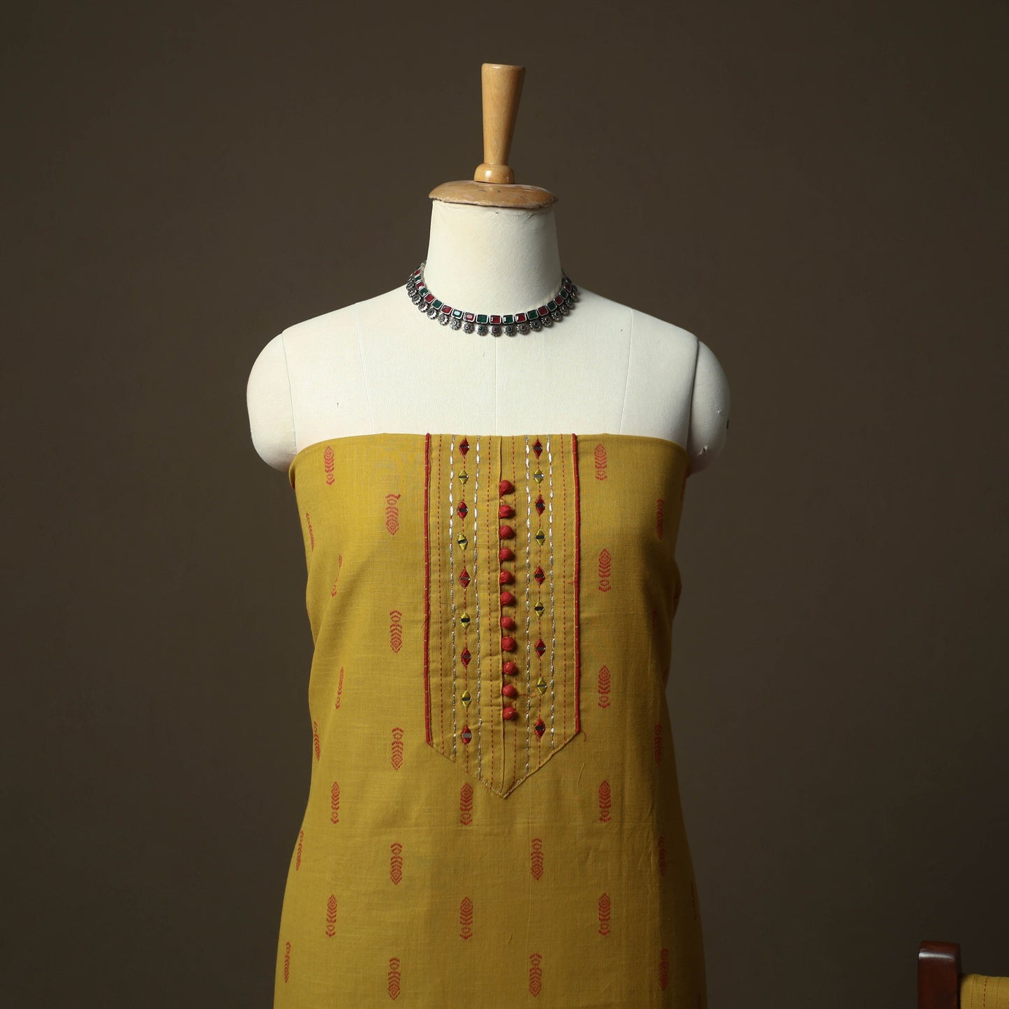 Jacquard embroidered cotton 3pc unstitched dress material