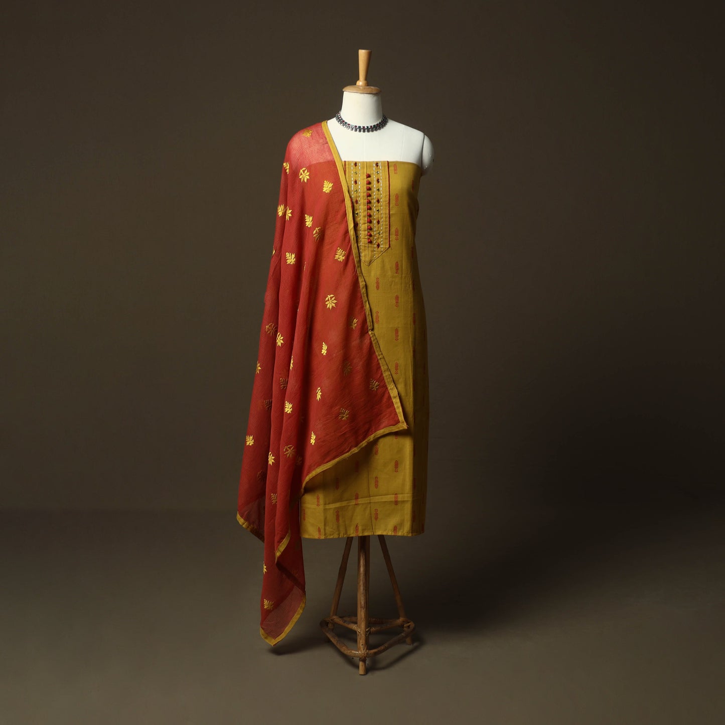 Jacquard embroidered cotton 3pc unstitched dress material