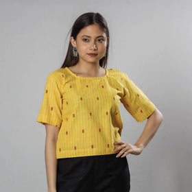 Jacquard Half Sleeve Cotton Crop Top 