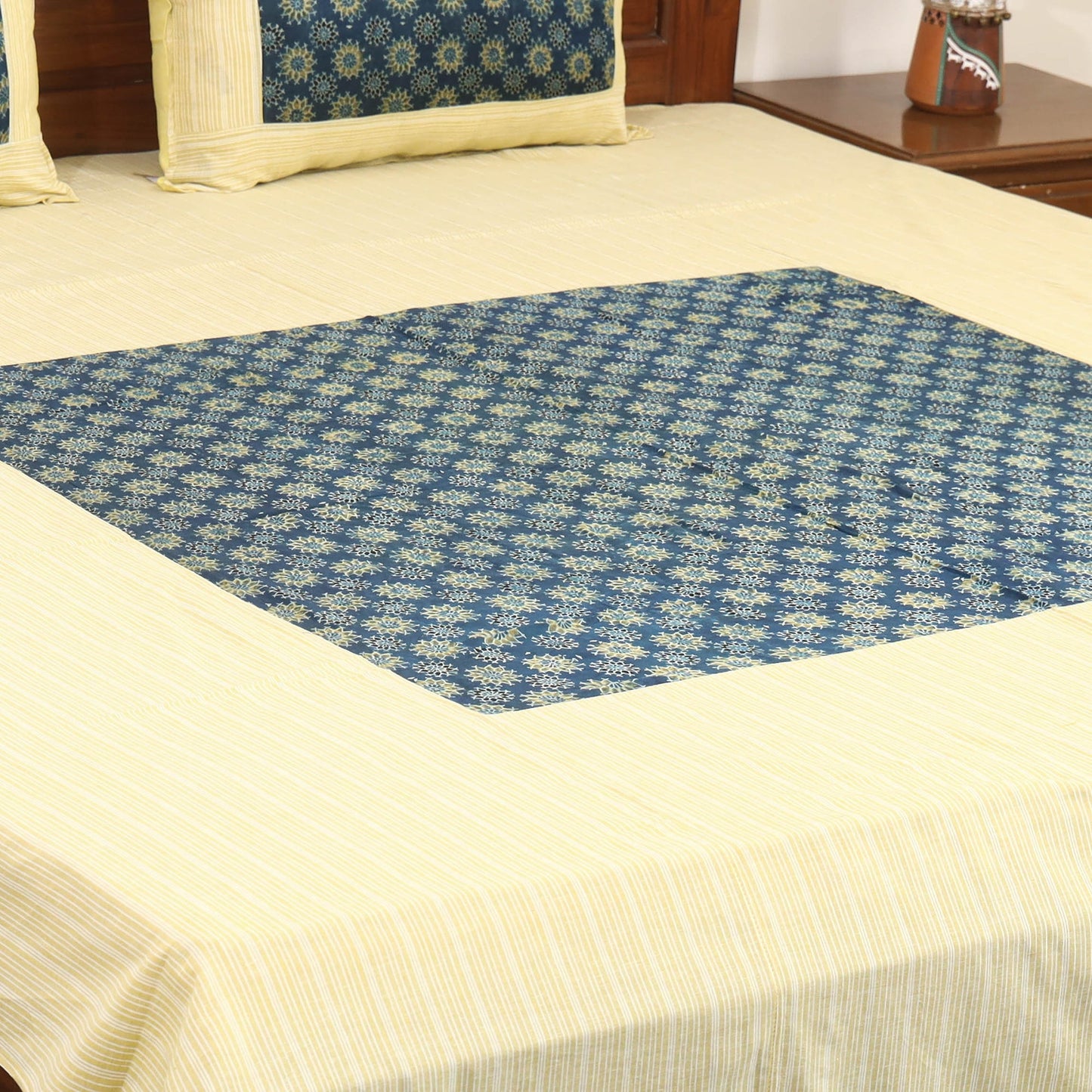 Yellow - jacquard with modal silk patch cotton bedsheet set