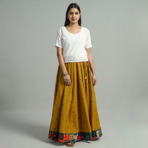 Yellow Jacquard Patchwork 24 Kali Cotton Long Skirt 