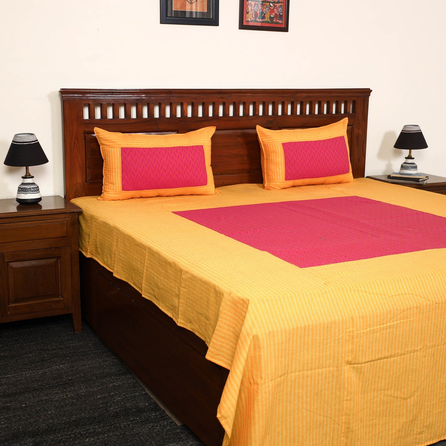 Yellow - jacquard patchwork cotton double bed cover