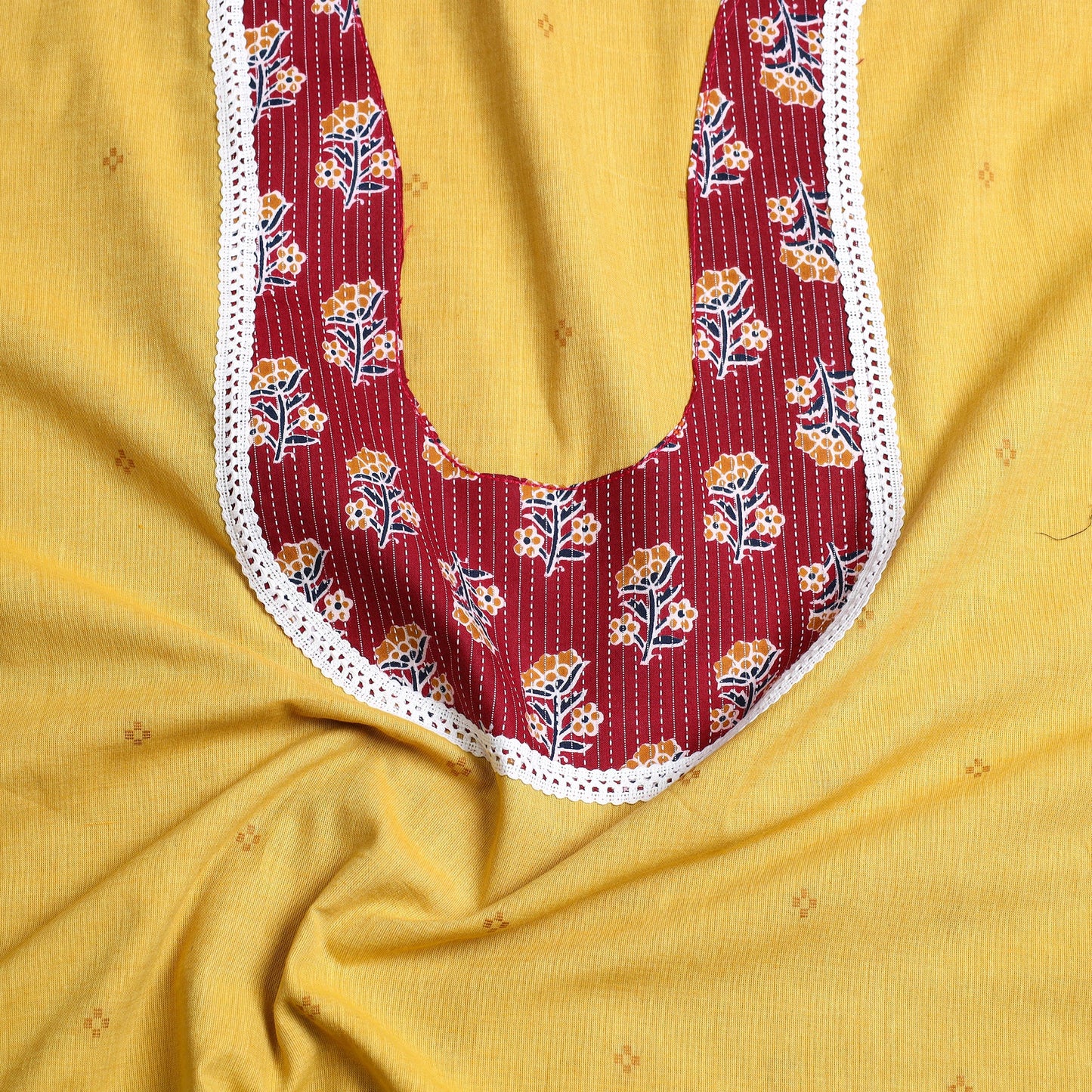 Buy Yellow Jacquard Patchwork Cotton Kurta Material
