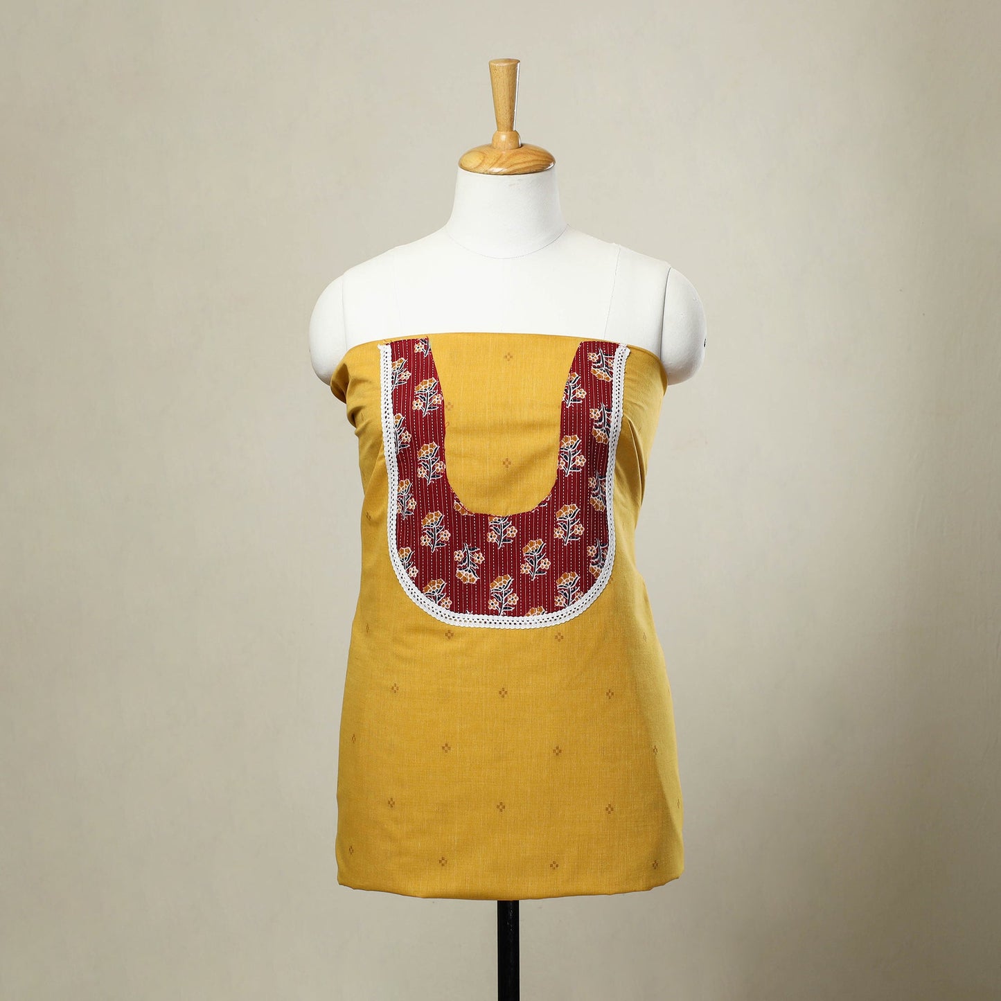 Buy Yellow Jacquard Patchwork Cotton Kurta Material