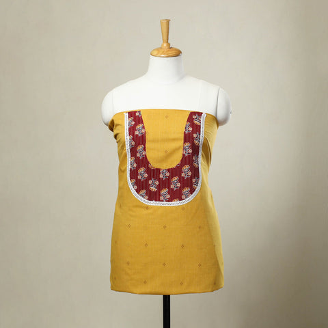 Buy Yellow Jacquard Patchwork Cotton Kurta Material