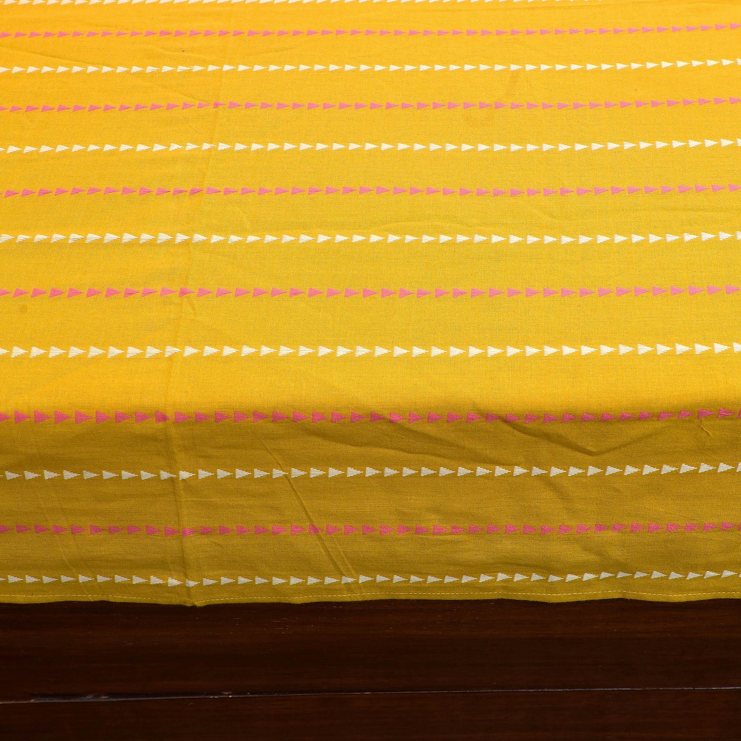 Yellow Jacquard with Sanganeri Patch Cotton Bedsheet Set