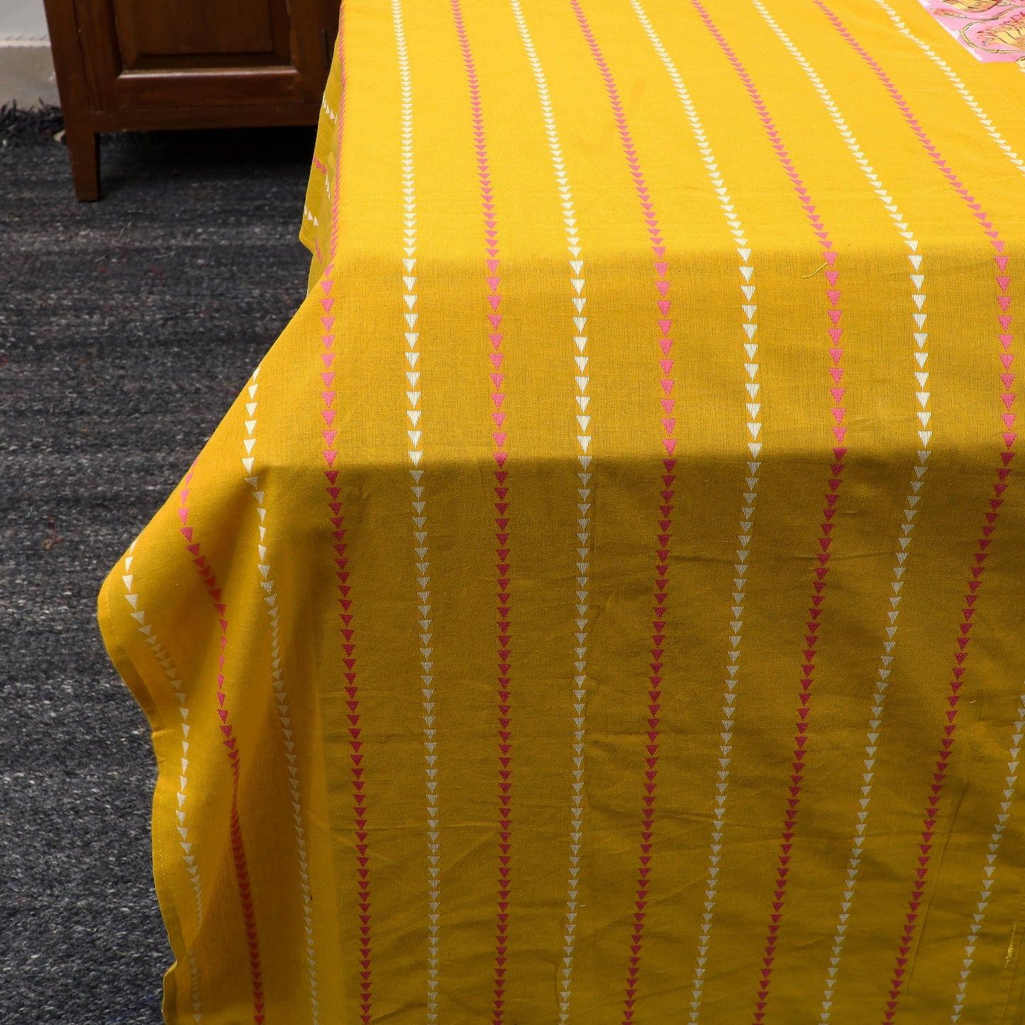 Yellow Jacquard with Sanganeri Patch Cotton Bedsheet Set