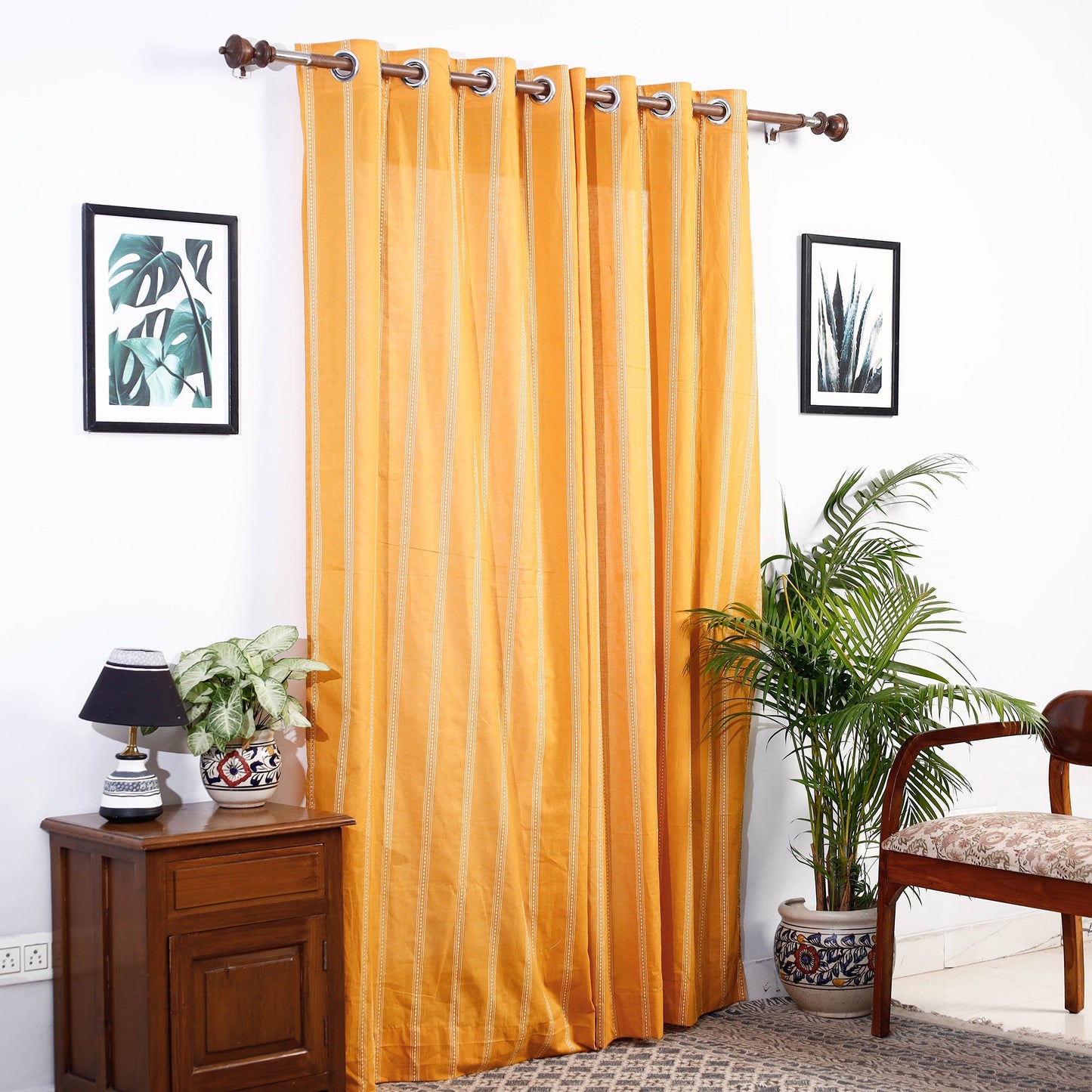 Yellow - jacquard weave cotton door curtain (7 x 3 feet)